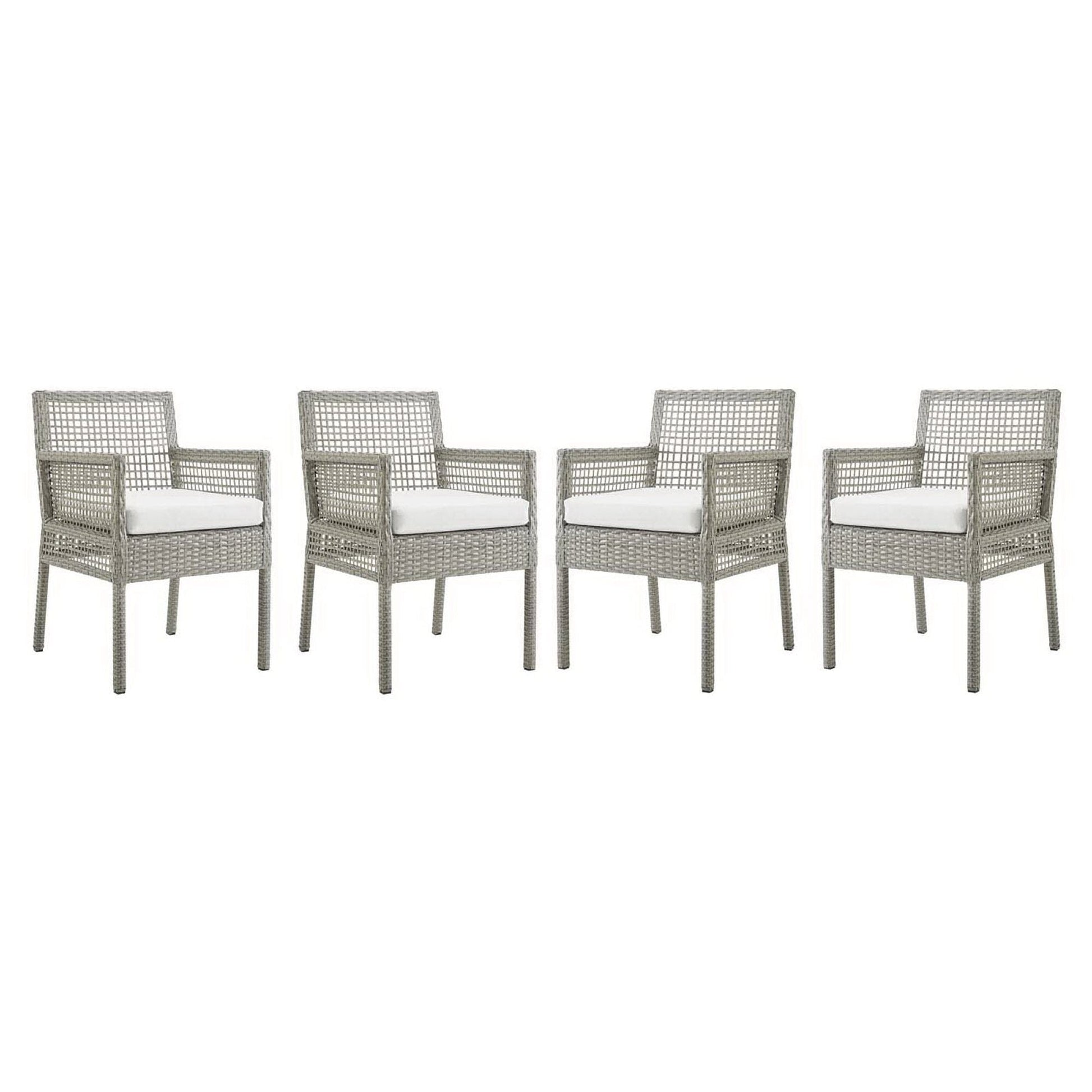 Aura Patio Wicker Rattan Dining Armchair Set of 4 (Gray / White) by Modway Dining Chair Modway 