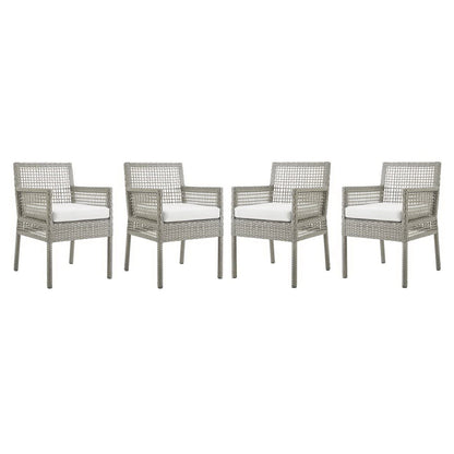 Aura Patio Wicker Rattan Dining Armchair Set of 4 (Gray / White) by Modway Dining Chair Modway 