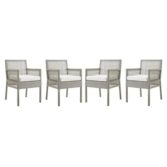 Aura Patio Wicker Rattan Dining Armchair Set of 4 (Gray / White) by Modway Dining Chair Modway 