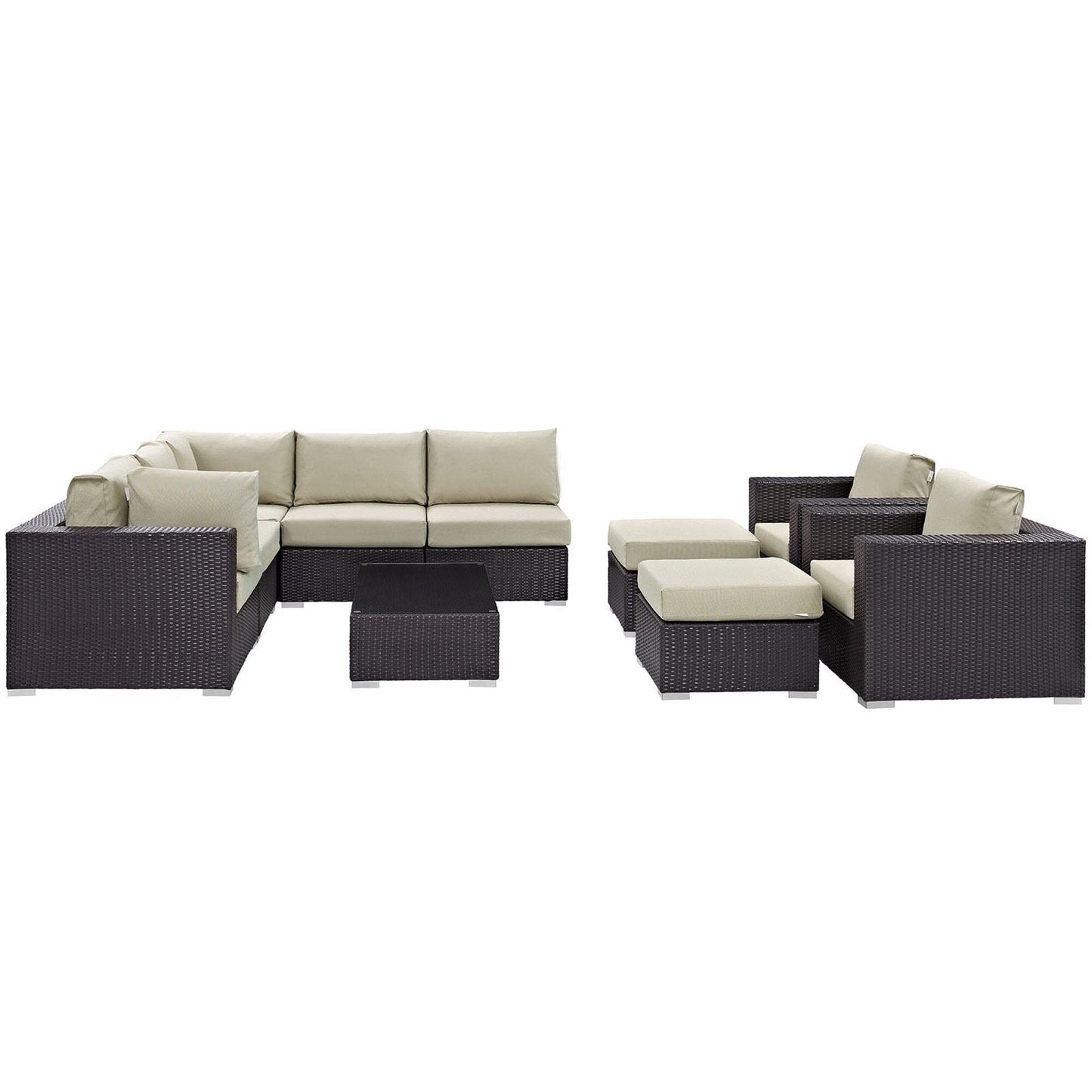 Convene 10 Piece Outdoor Patio Sectional Set in Espresso Beige by Modway (EEI-2169) Sectional Set Modway 