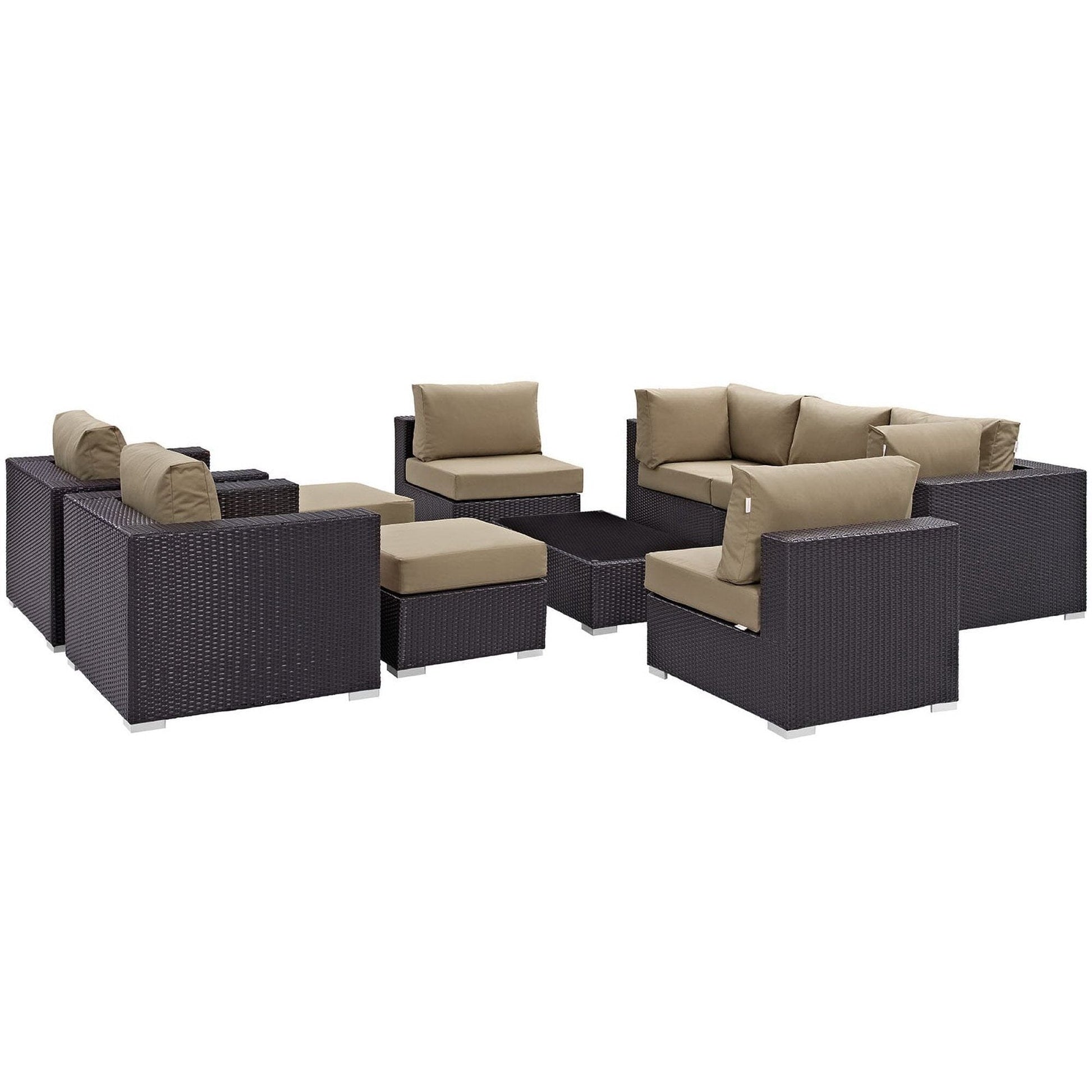 Convene 10 Piece Outdoor Patio Sectional Set in Espresso Mocha by Modway (EEI-2169) Sectional Set Modway 