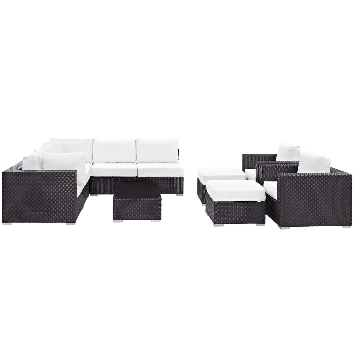Convene 10 Piece Outdoor Patio Sectional Set in Espresso White by Modway (EEI-2169) Sectional Set Modway 