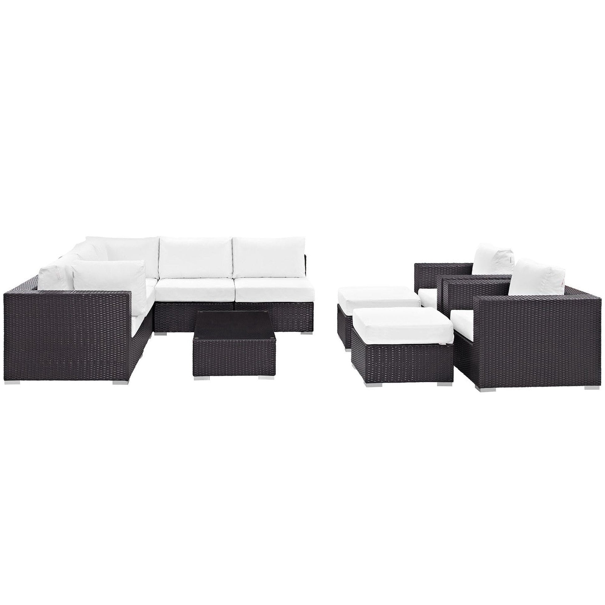 Convene 10 Piece Outdoor Patio Sectional Set in Espresso White by Modway (EEI-2169) Sectional Set Modway 