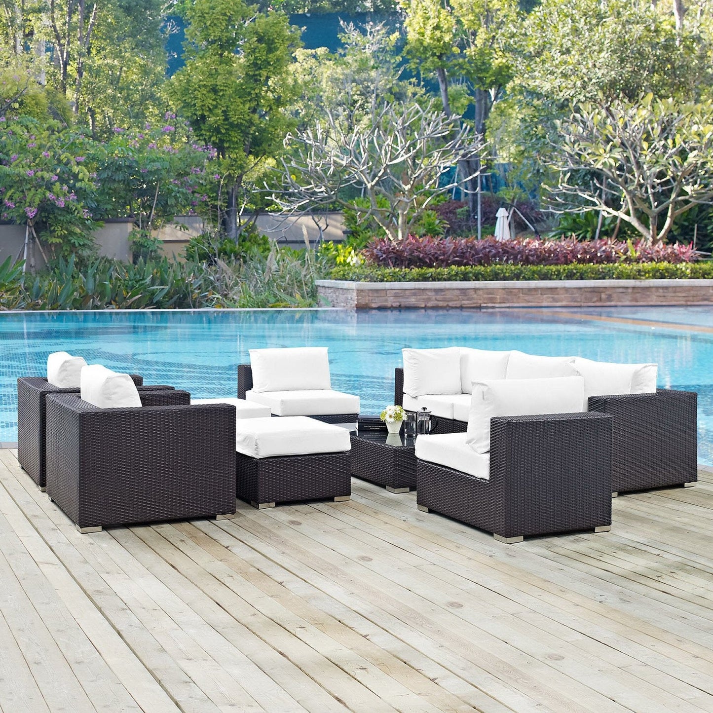 Convene 10 Piece Outdoor Patio Sectional Set in Espresso White by Modway (EEI-2169) Sectional Set Modway 