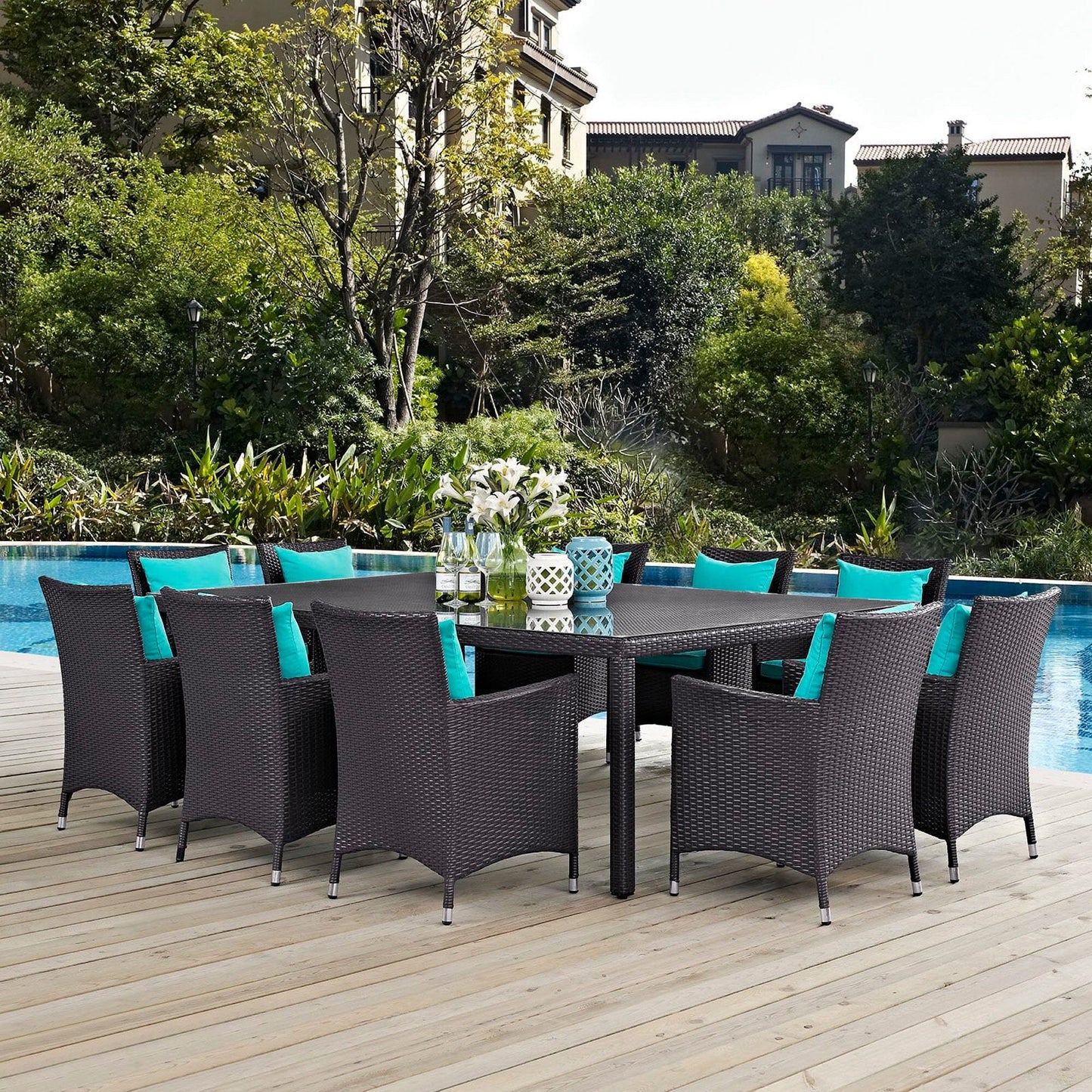 Convene 11 Piece Outdoor Patio Dining Set in Espresso Turquoise by Modway (EEI-2240) Dining Set Modway 