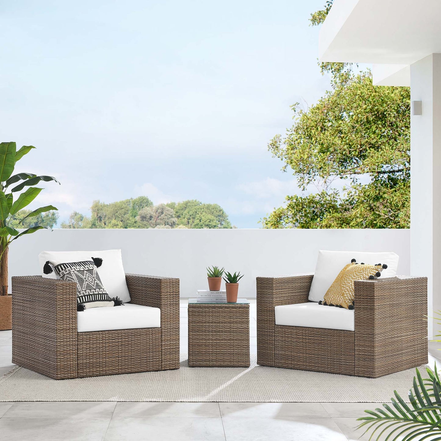 Convene 3-Piece Outdoor Patio Furniture Set in Cappuccino White by Modway (EEI-6327) Conversation Set Modway 