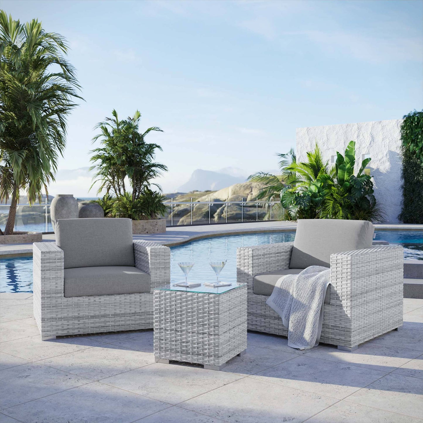 Convene 3-Piece Outdoor Patio Set in Light Gray Gray by Modway (EEI-5444) Conversation Set Modway 