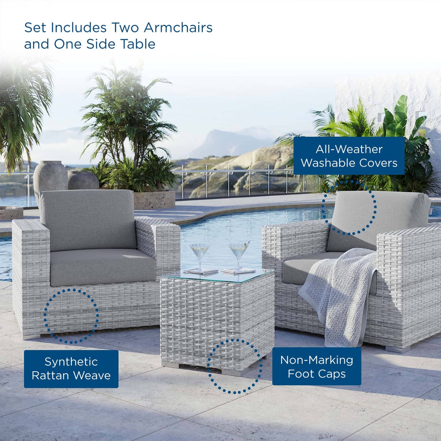 Convene 3-Piece Outdoor Patio Set in Light Gray Gray by Modway (EEI-5444) Conversation Set Modway 