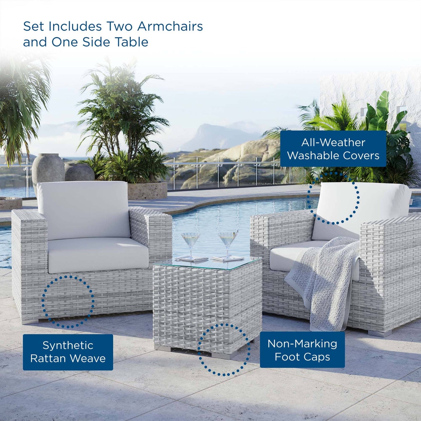 Convene 3-Piece Outdoor Patio Set in Light Gray White by Modway (EEI-5444) Conversation Set Modway 