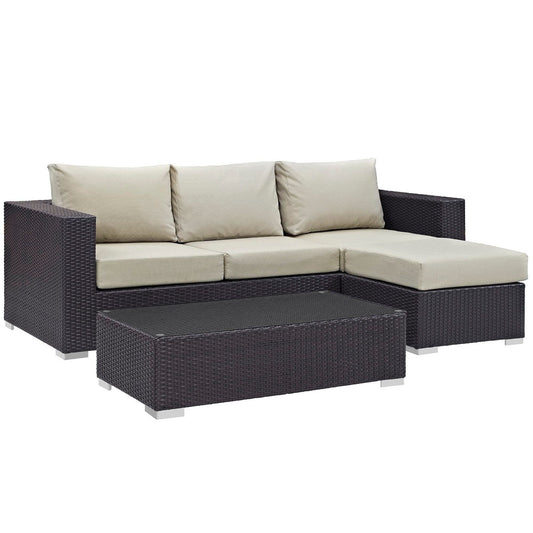 Convene 3 Piece Outdoor Patio Sofa Set in Espresso Beige by Modway (EEI-2178) Conversation Set Modway 