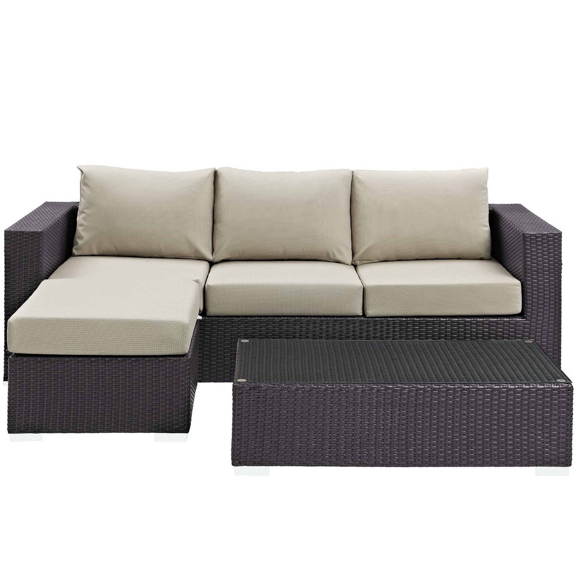 Convene 3 Piece Outdoor Patio Sofa Set in Espresso Beige by Modway (EEI-2178) Conversation Set Modway 