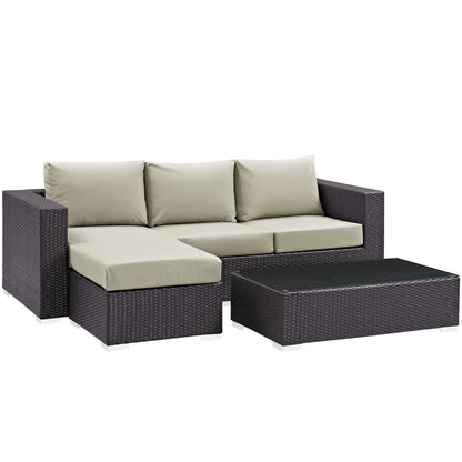 Convene 3 Piece Outdoor Patio Sofa Set in Espresso Beige by Modway (EEI-2178) Conversation Set Modway 