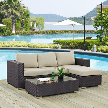 Convene 3 Piece Outdoor Patio Sofa Set in Espresso Beige by Modway (EEI-2178) Conversation Set Modway 