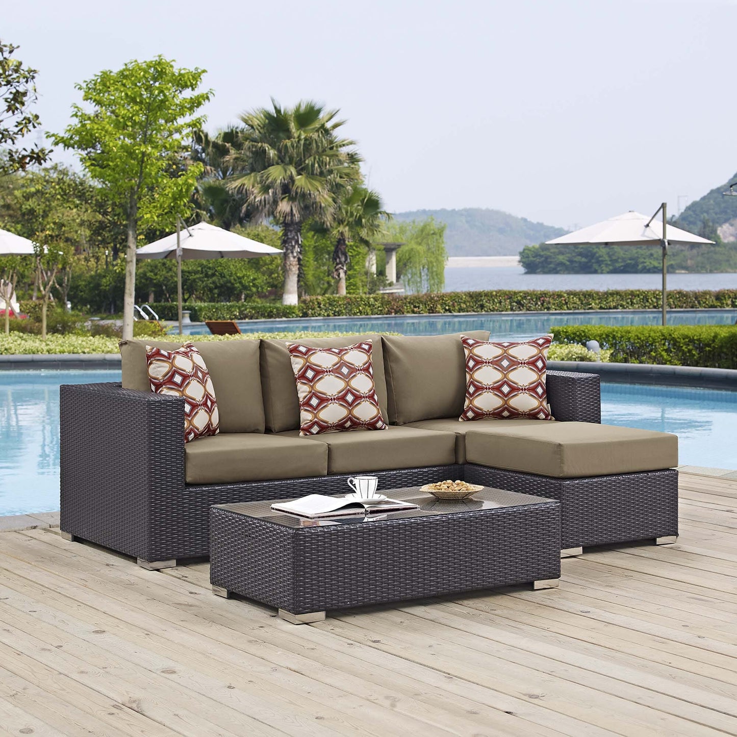 Convene 3 Piece Outdoor Patio Sofa Set in Espresso Mocha by Modway (EEI-2364) Conversation Set Modway 