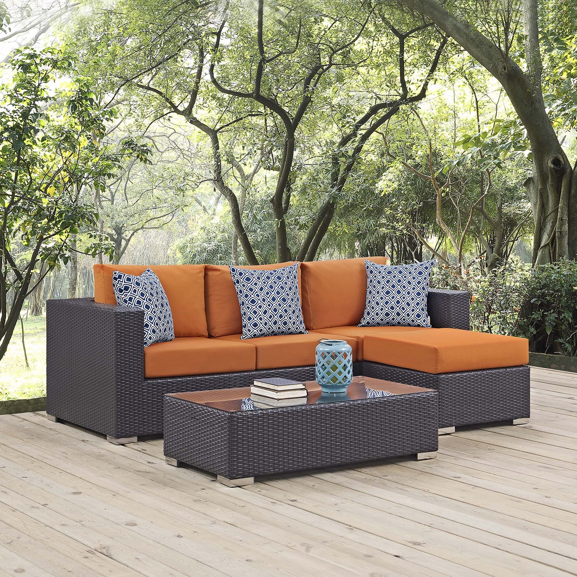 Convene 3 Piece Outdoor Patio Sofa Set in Espresso Orange by Modway (EEI-2364) Conversation Set Modway 