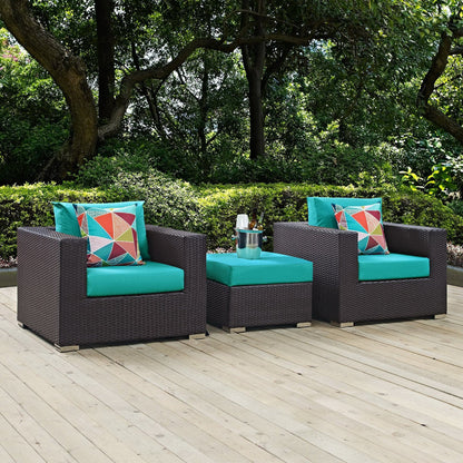 Convene 3 Piece Outdoor Patio Sofa Set in Espresso Turquoise by Modway (EEI-2363) Conversation Set Modway 