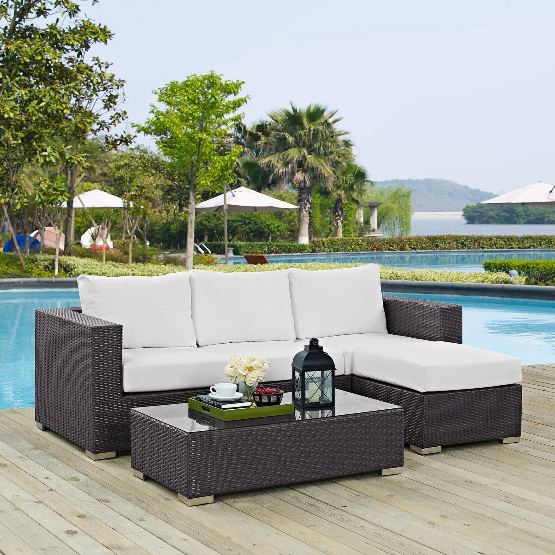 Convene 3 Piece Outdoor Patio Sofa Set in Espresso White by Modway (EEI-2178) Conversation Set Modway 