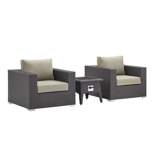 Convene 3 Piece Set Outdoor Patio with Fire Pit in Espresso Beige by Modway (EEI-3727) Conversation Set Modway 