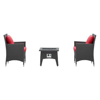 Convene 3 Piece Set Outdoor Patio with Fire Pit in Espresso Red by Modway (EEI-3729) Conversation Set Modway 