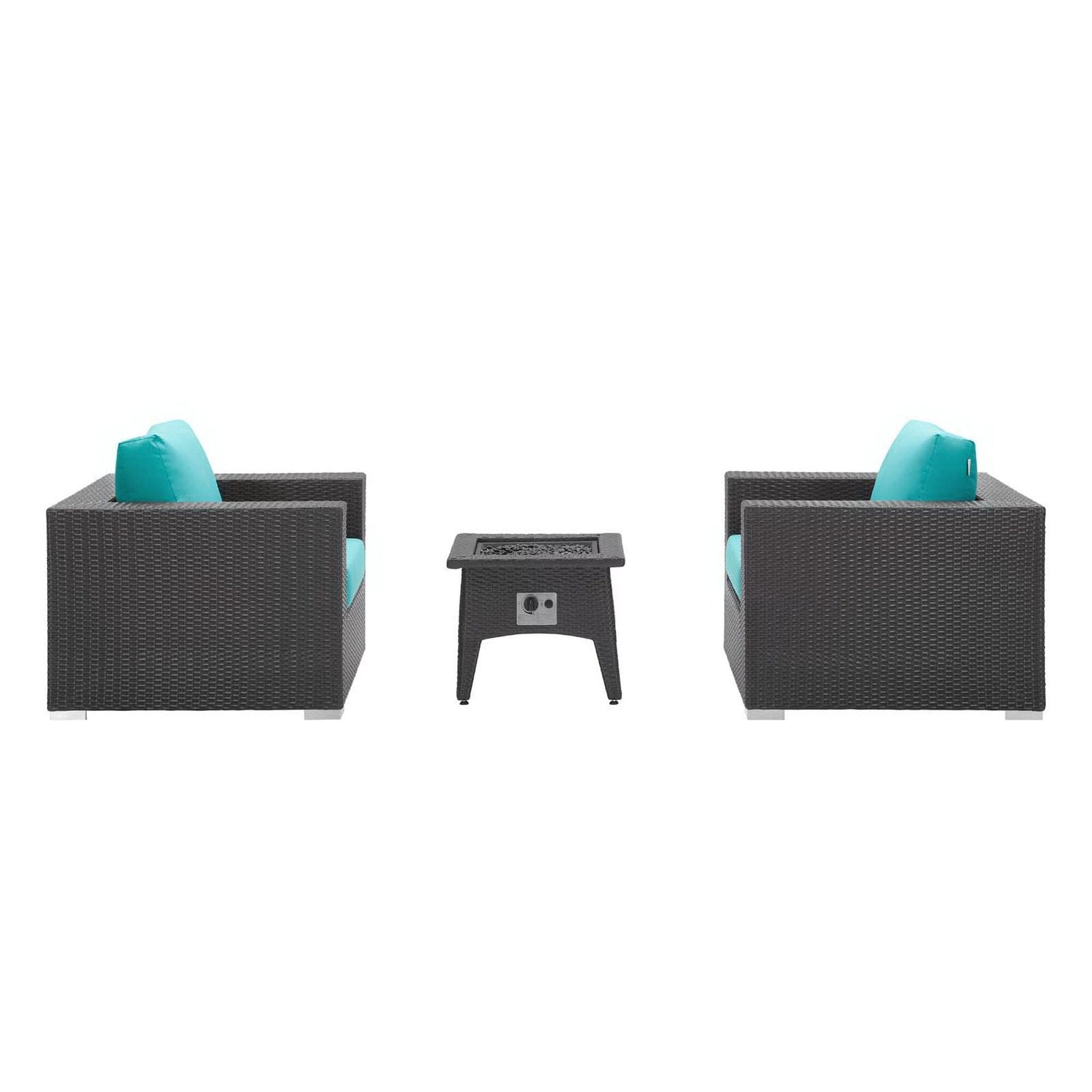 Convene 3 Piece Set Outdoor Patio with Fire Pit in Espresso Turquois by Modway (EEI-3727) Conversation Set Modway 