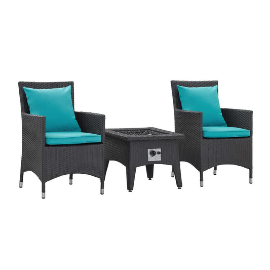 Convene 3 Piece Set Outdoor Patio with Fire Pit in Espresso Turquoise by Modway (EEI-3729) Conversation Set Modway 