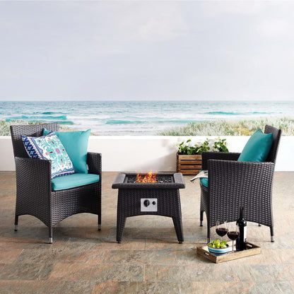 Convene 3 Piece Set Outdoor Patio with Fire Pit in Espresso Turquoise by Modway (EEI-3729) Conversation Set Modway 