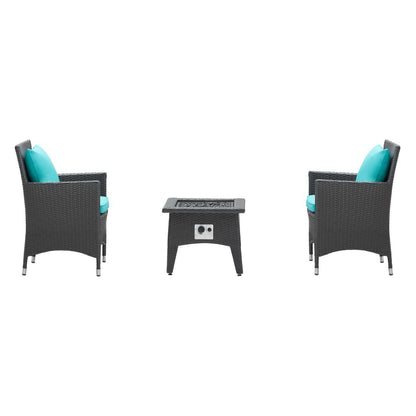 Convene 3 Piece Set Outdoor Patio with Fire Pit in Espresso Turquoise by Modway (EEI-3729) Conversation Set Modway 