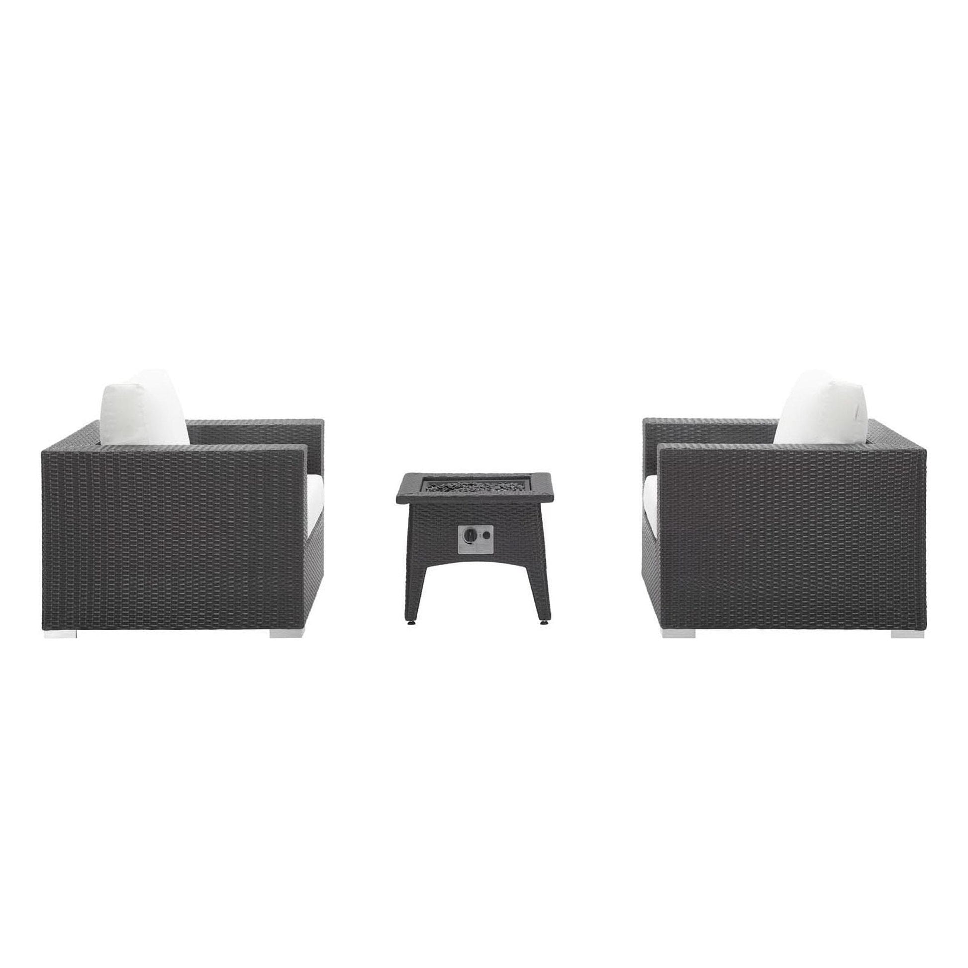 Convene 3 Piece Set Outdoor Patio with Fire Pit in Espresso White by Modway (EEI-3727) Conversation Set Modway 