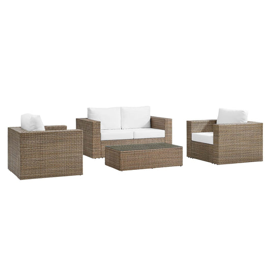 Convene 4-Piece Outdoor Patio Furniture Set in Cappuccino White by Modway (EEI-6328) Conversation Set Modway 