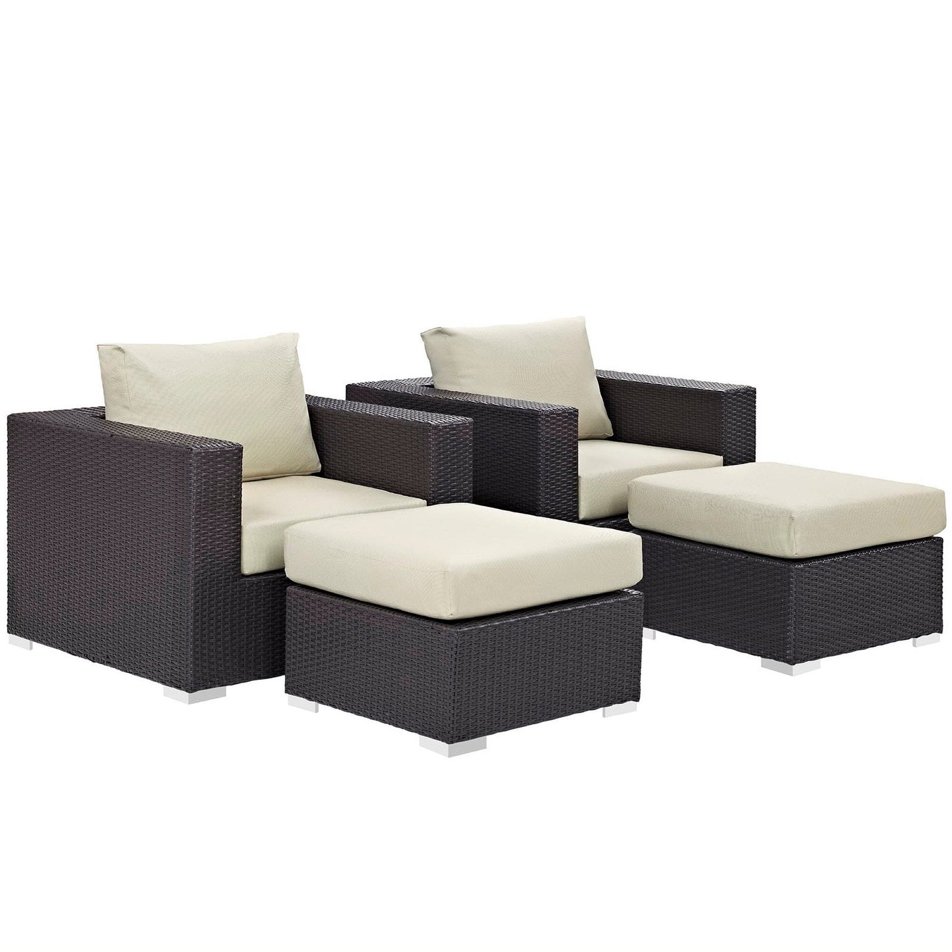 Convene 4 Piece Outdoor Patio Sectional Set in Espresso Beige by Modway Conversation Set Modway 