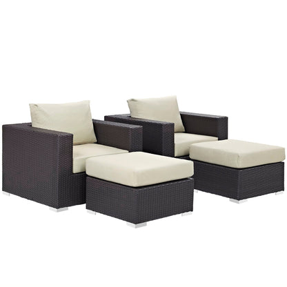 Convene 4 Piece Outdoor Patio Sectional Set in Espresso Beige by Modway Conversation Set Modway 
