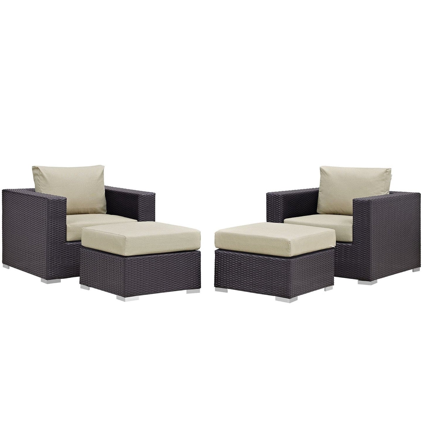 Convene 4 Piece Outdoor Patio Sectional Set in Espresso Beige by Modway Conversation Set Modway 
