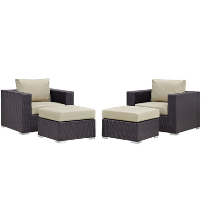 Convene 4 Piece Outdoor Patio Sectional Set in Espresso Beige by Modway Conversation Set Modway 