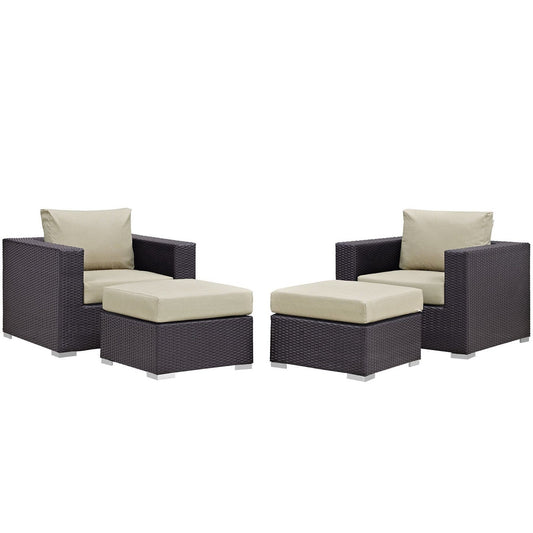 Convene 4 Piece Outdoor Patio Sectional Set in Espresso Beige by Modway Conversation Set Modway 