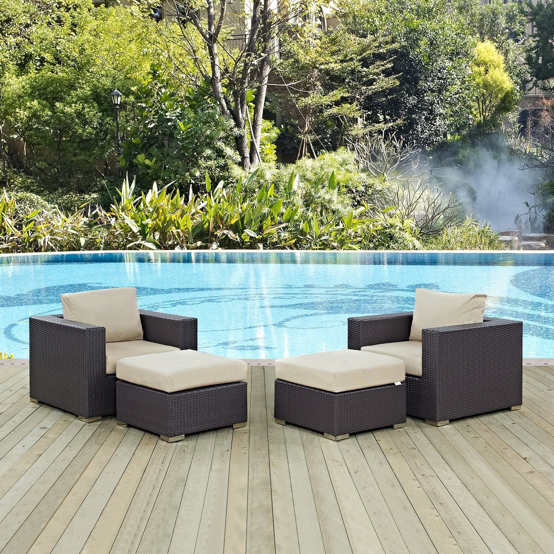 Convene 4 Piece Outdoor Patio Sectional Set in Espresso Beige by Modway Conversation Set Modway 