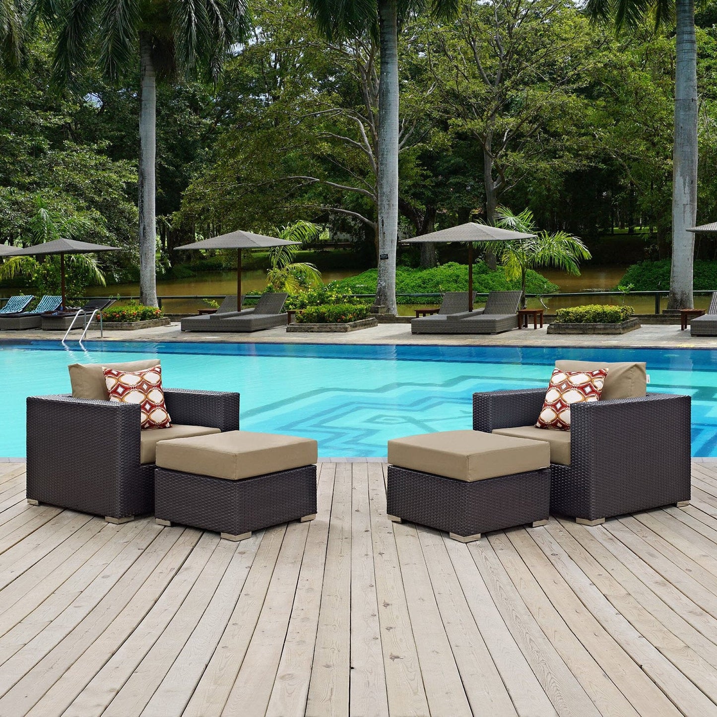 Convene 4 Piece Outdoor Patio Sectional Set in Espresso Mocha by Modway (EEI-2367) Sectional Set Modway 