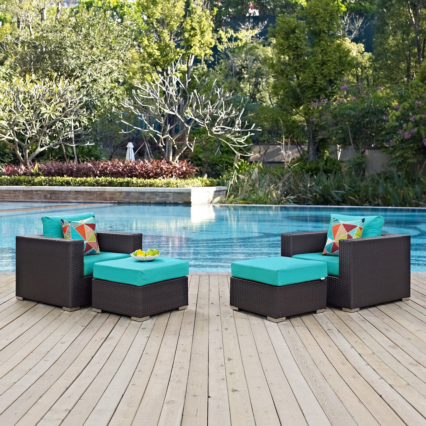 Convene 4 Piece Outdoor Patio Sectional Set in Espresso Turquoise by Modway (EEI-2367) Sectional Set Modway 