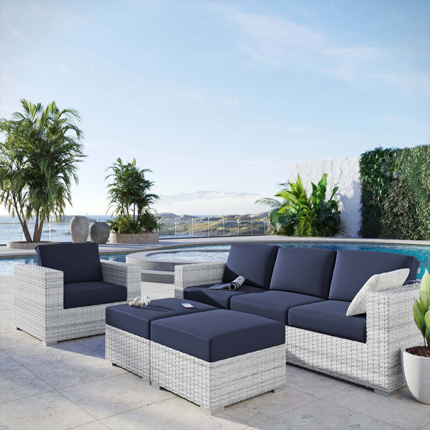 Convene 4-Piece Outdoor Patio Set in Light Gray Navy by Modway (EEI-5451) Conversation Set Modway 