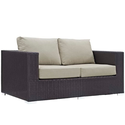 Convene 4 Piece Set Outdoor Patio with Fire Pit in Espresso Beige by Modway (EEI-3725) Conversation Set Modway 