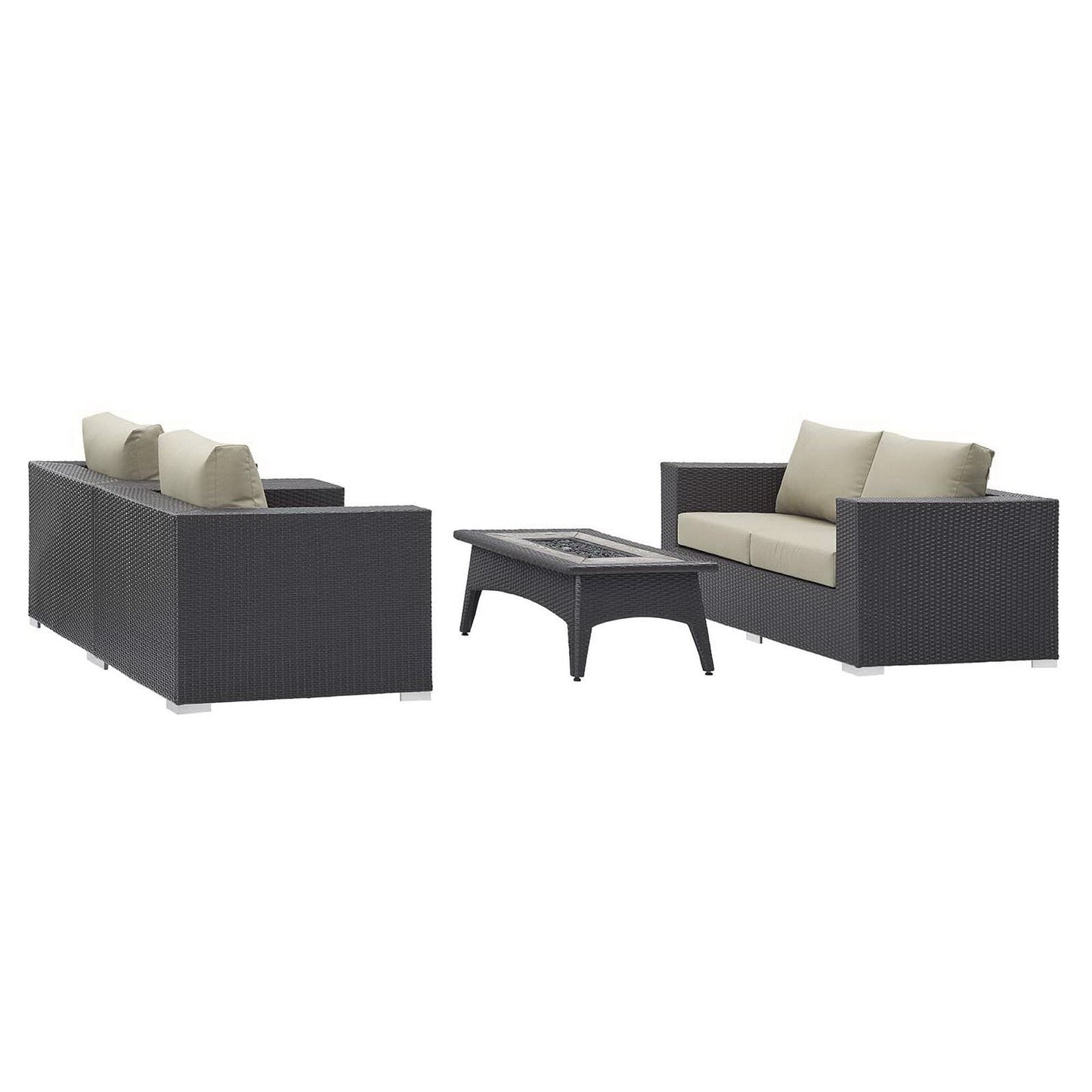 Convene 4 Piece Set Outdoor Patio with Fire Pit in Espresso Beige by Modway (EEI-3725) Conversation Set Modway 