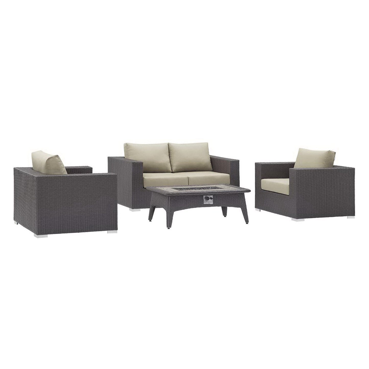 Convene 4 Piece Set Outdoor Patio with Fire Pit in Espresso Beige by Modway (EEI-3725) Conversation Set Modway 