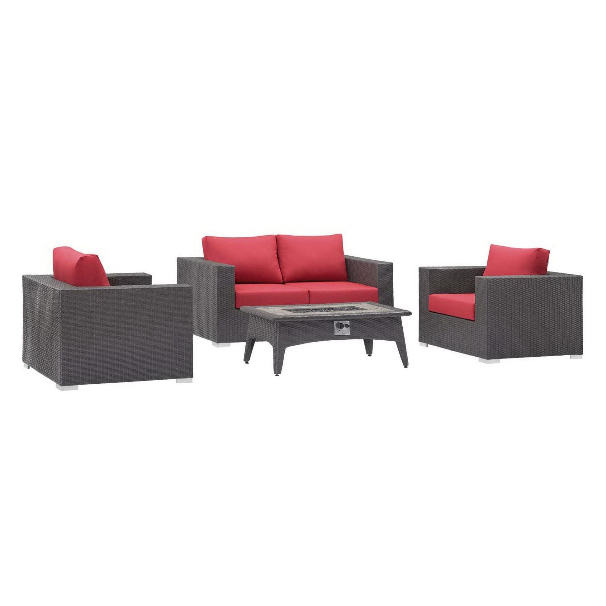 Convene 4 Piece Set Outdoor Patio with Fire Pit in Espresso Red by Modway (EEI-3725) Conversation Set Modway 