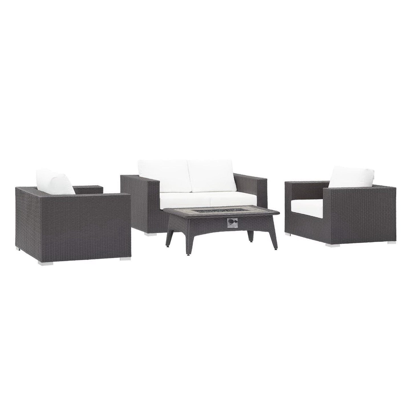 Convene 4 Piece Set Outdoor Patio with Fire Pit in Espresso White by Modway (EEI-3725) Conversation Set Modway 