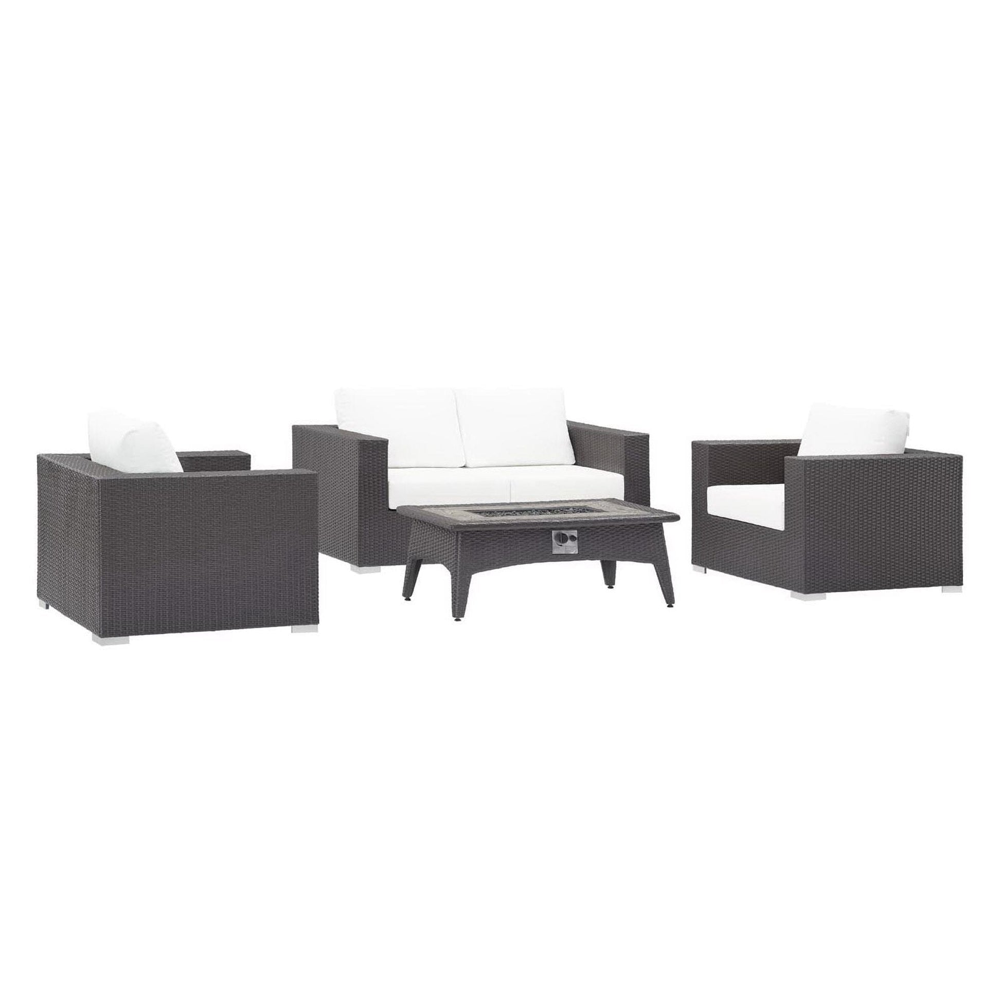 Convene 4 Piece Set Outdoor Patio with Fire Pit in Espresso White by Modway (EEI-3725) Conversation Set Modway 