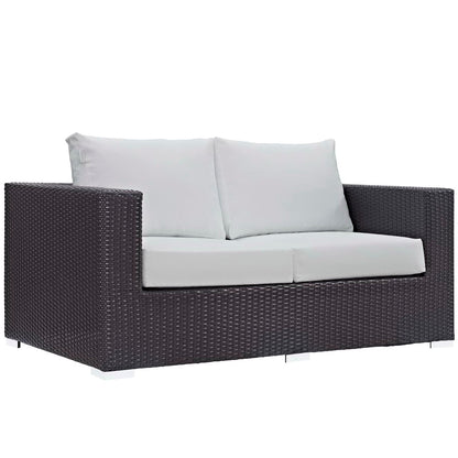 Convene 4 Piece Set Outdoor Patio with Fire Pit in Espresso White by Modway (EEI-3725) Conversation Set Modway 