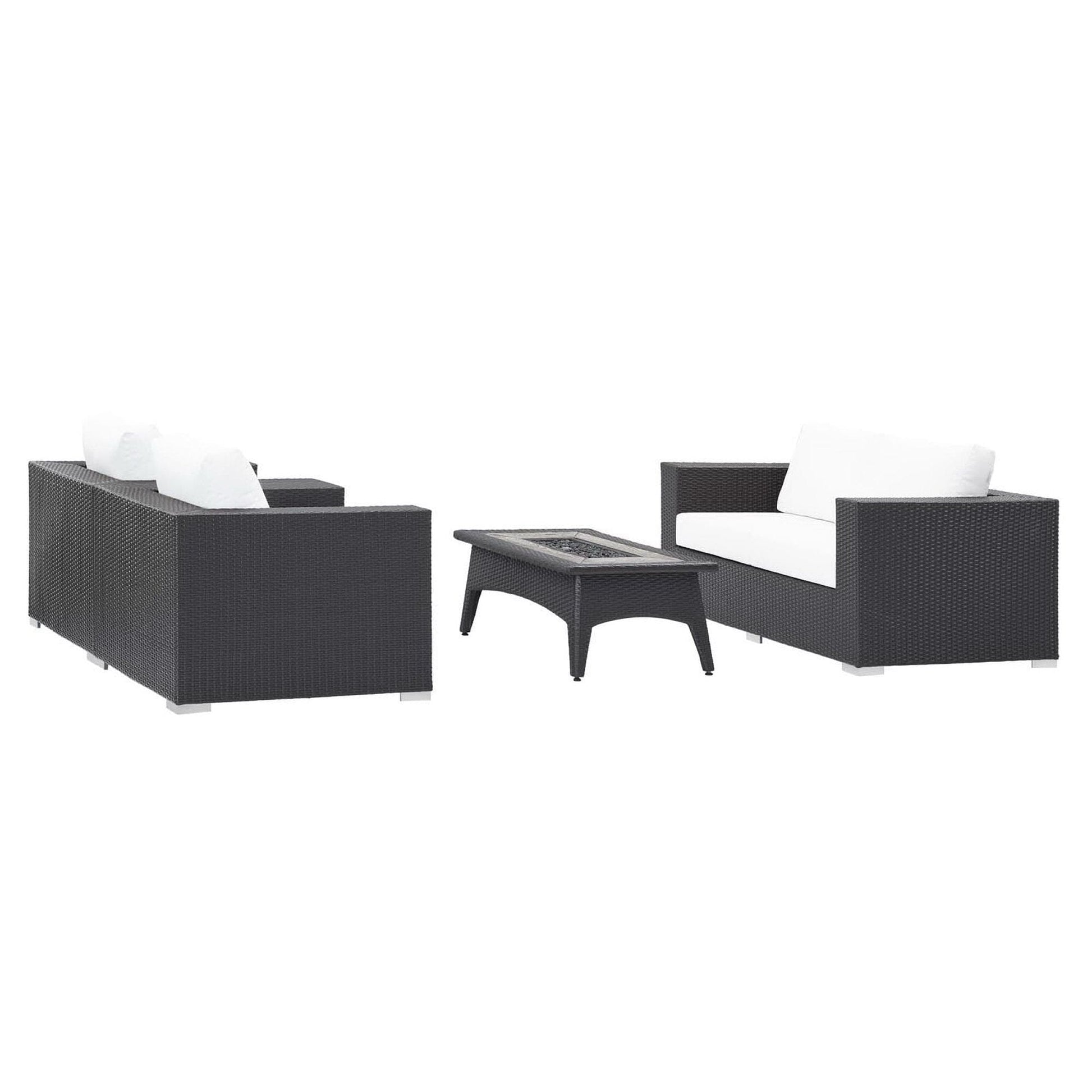 Convene 4 Piece Set Outdoor Patio with Fire Pit in Espresso White by Modway (EEI-3725) Conversation Set Modway 