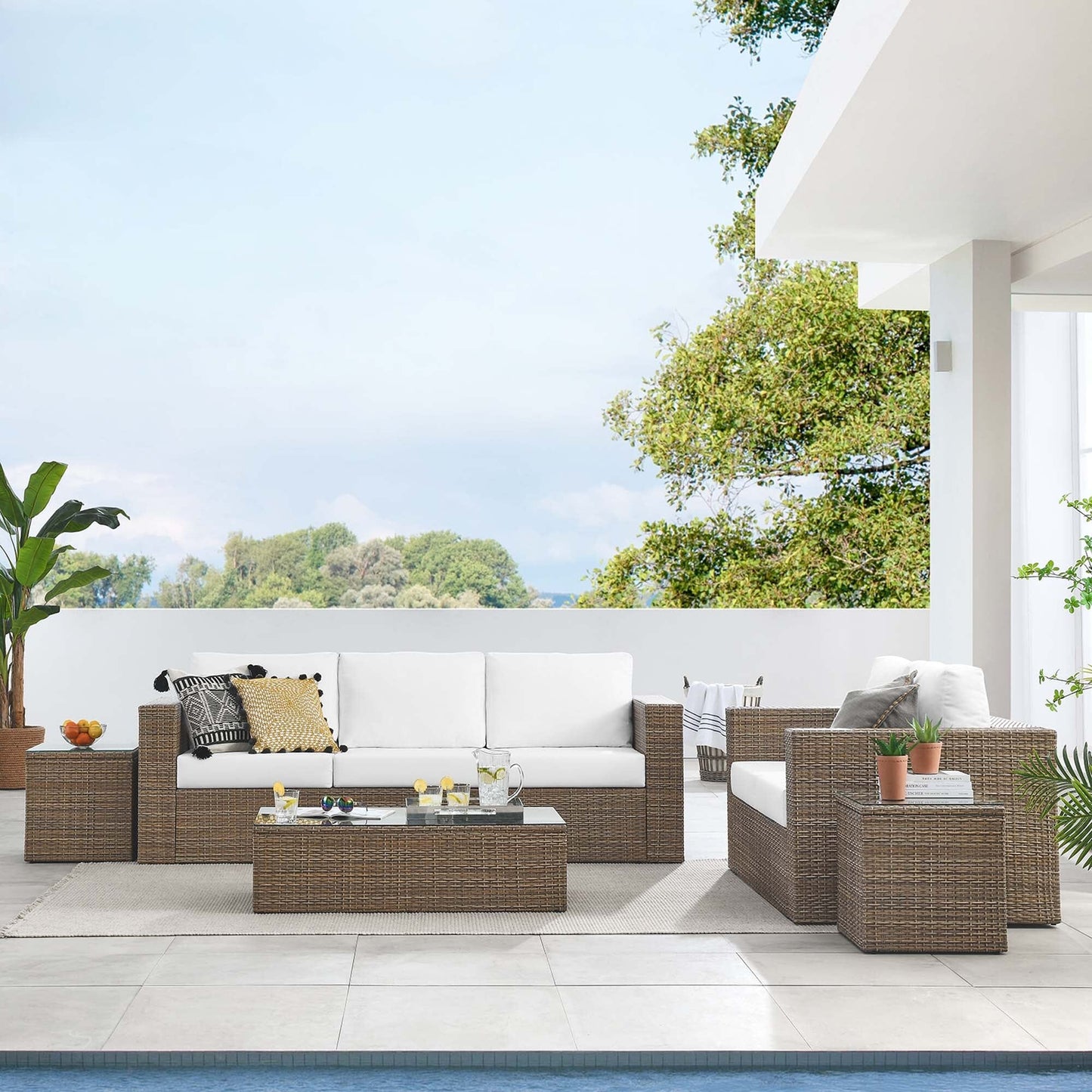 Convene 5-Piece Outdoor Patio Furniture Set in Cappuccino White by Modway (EEI-6331) Conversation Set Modway 