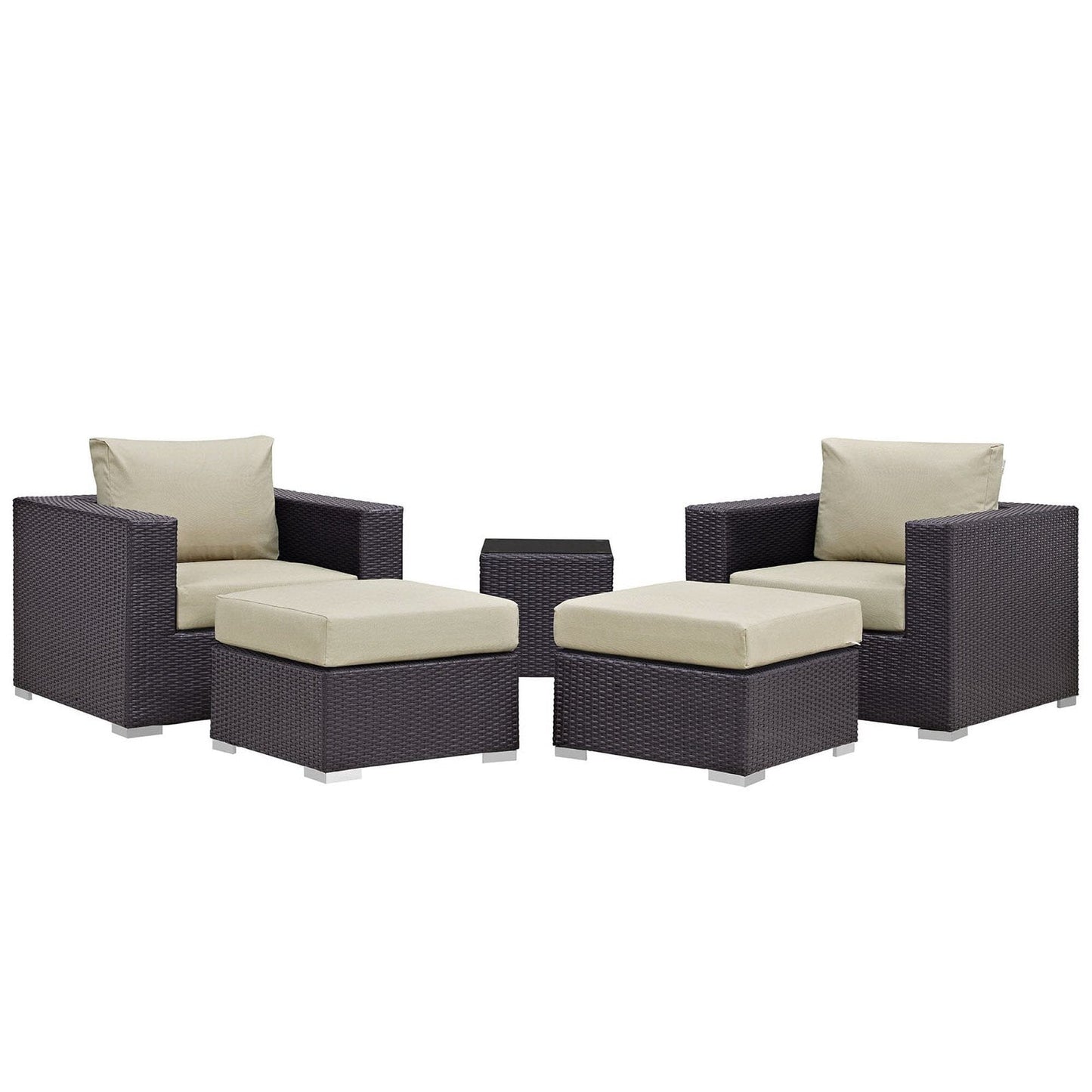 Convene 5 Piece Outdoor Patio Sectional Set in Espresso Beige by Modway Conversation Set Modway 