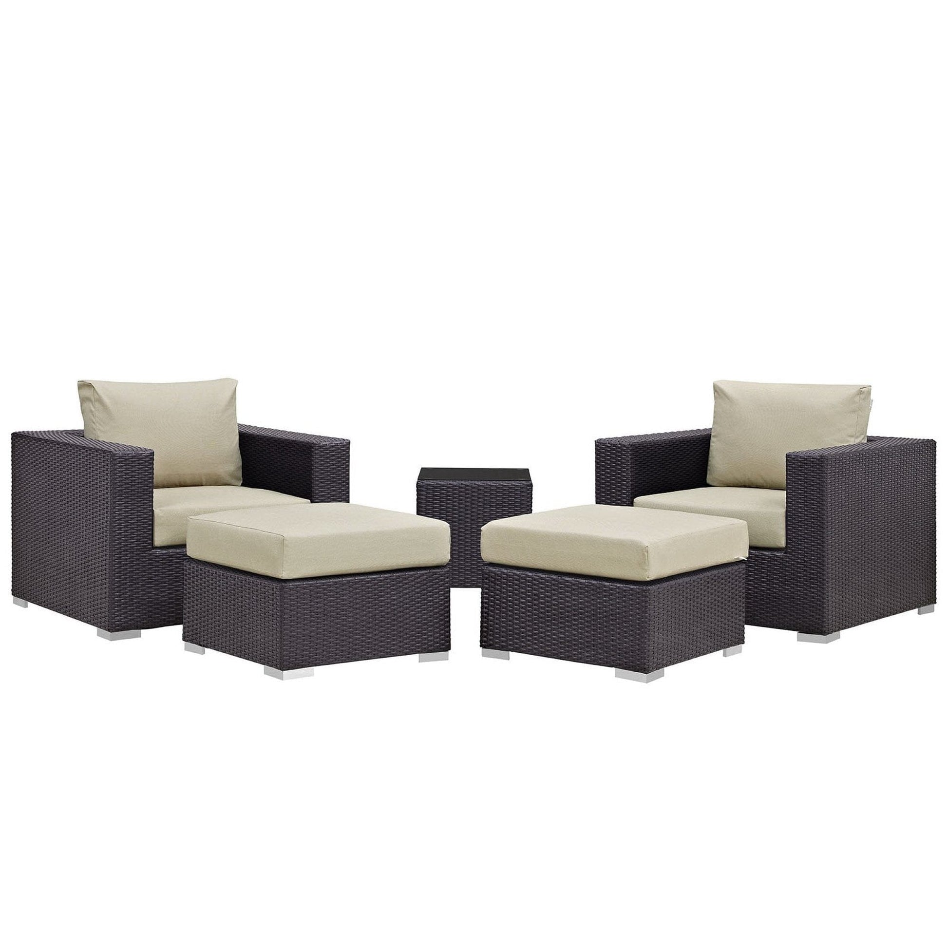 Convene 5 Piece Outdoor Patio Sectional Set in Espresso Beige by Modway Conversation Set Modway 