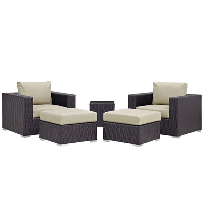 Convene 5 Piece Outdoor Patio Sectional Set in Espresso Beige by Modway Conversation Set Modway 